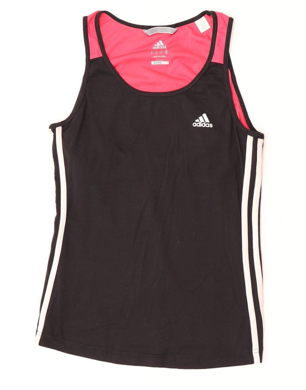 Adidas Damen Climalite Vest Top UK 14 Medium Schwarz Colourblock Nylon