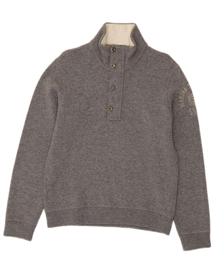 Marina Yachting Herren-Pullover mit grafischem Knopfkragen, Mittelgrau meliert