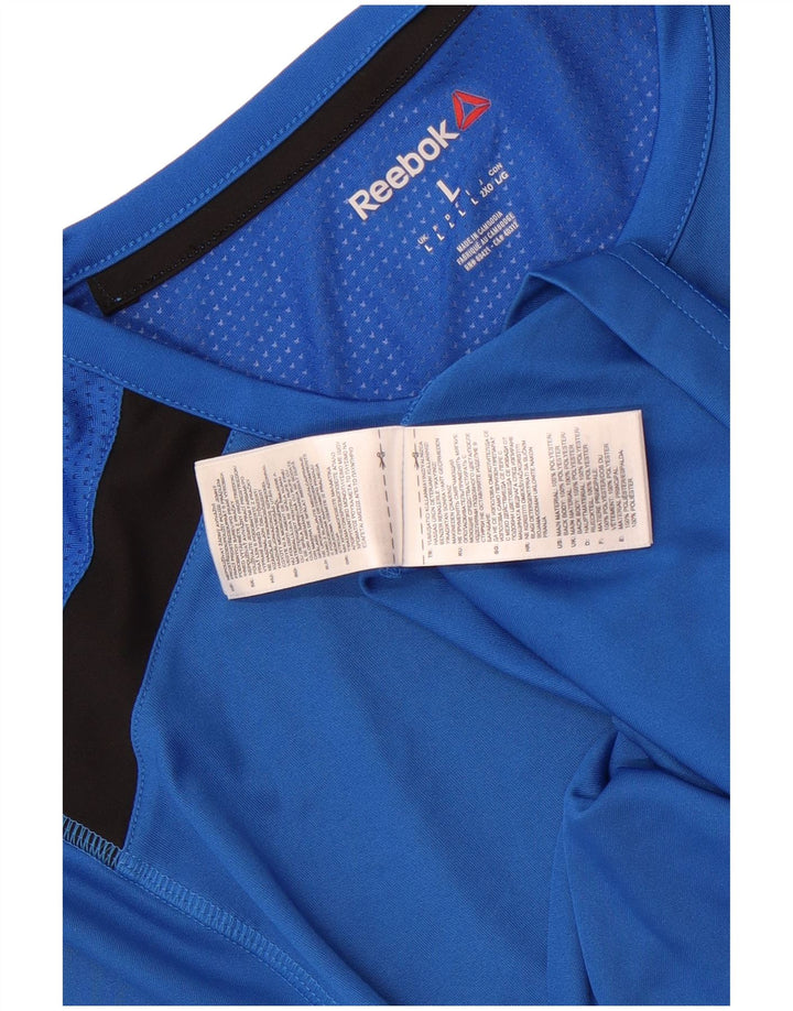 Reebok Damen T-Shirt Top UK 16 Large Blau Colourblock Polyester