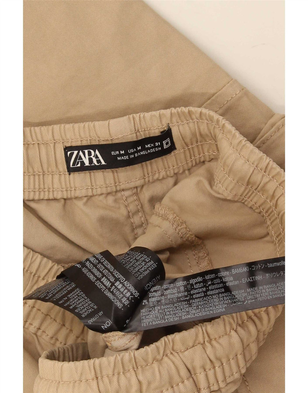 Zara Herren-Jogger-Cargohose, Größe M, W31, L27, Beige, Baumwolle
