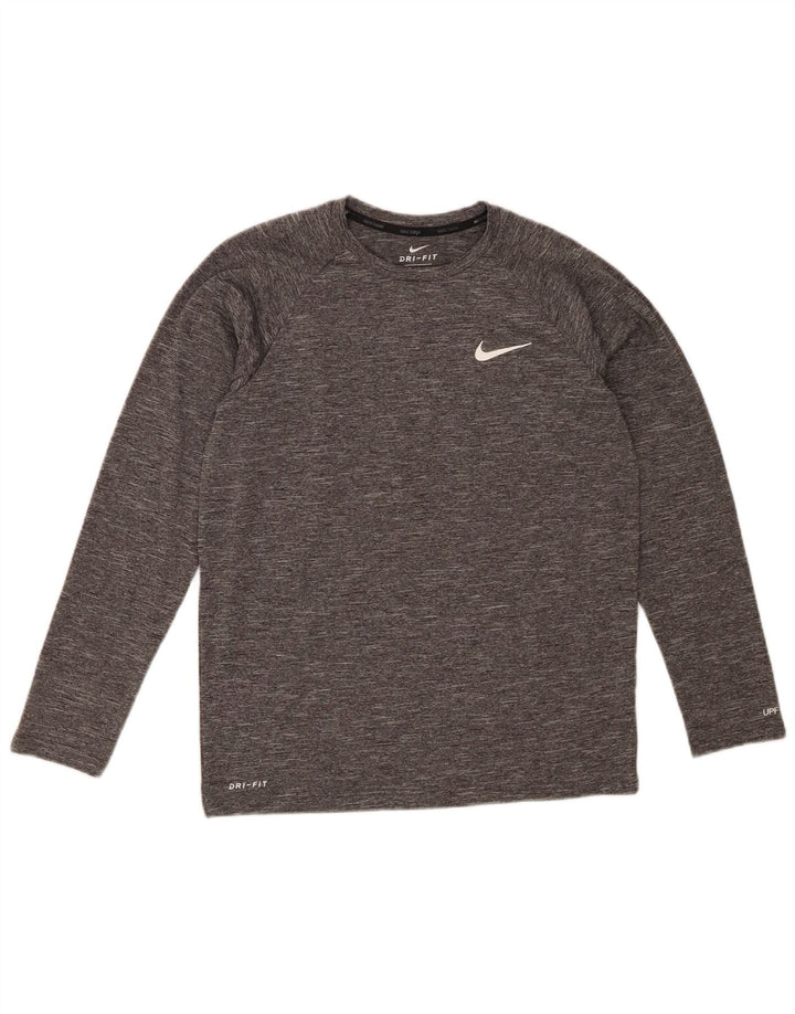 NIKE Mens Top Long Sleeve Small Grey Flecked Polyester