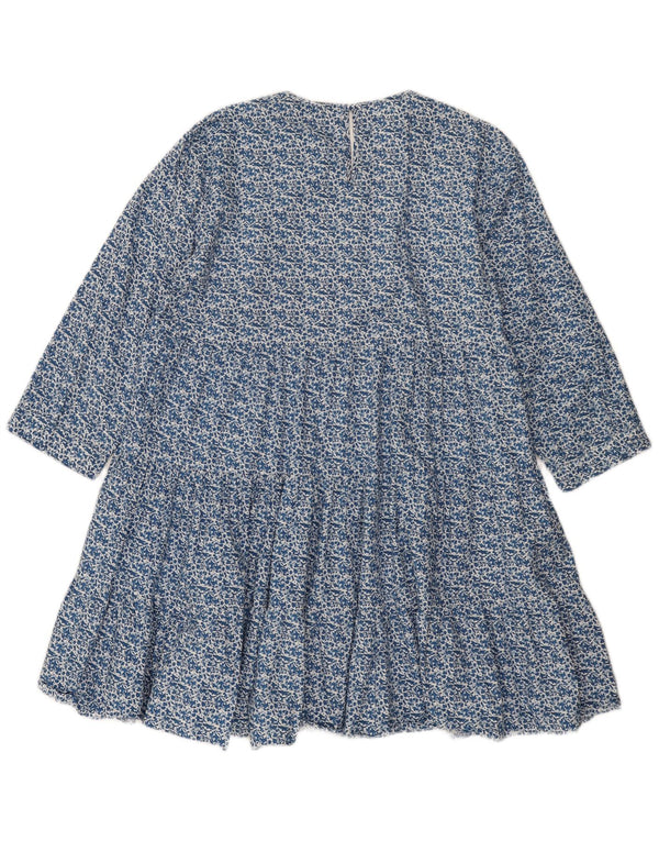 Zara Damen-Kleid mit 3/4-Ärmeln, gestuft, UK 18, XL, blau, geblümt, Baumwolle