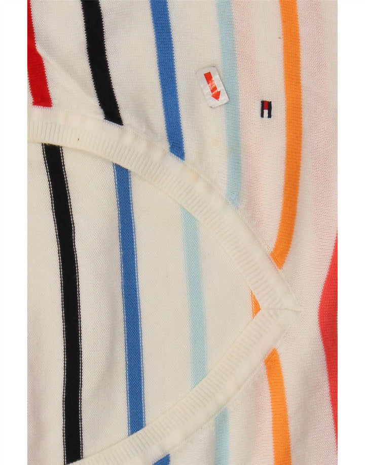 TOMMY HILFIGER Damen-Pullover mit V-Ausschnitt, Gr. 10, Größe S, weiß gestreift