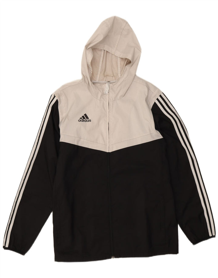 Adidas Herren-Trainingsanzug mit Kapuze, Jacke, Mittelschwarz, Farbblock-Polyester