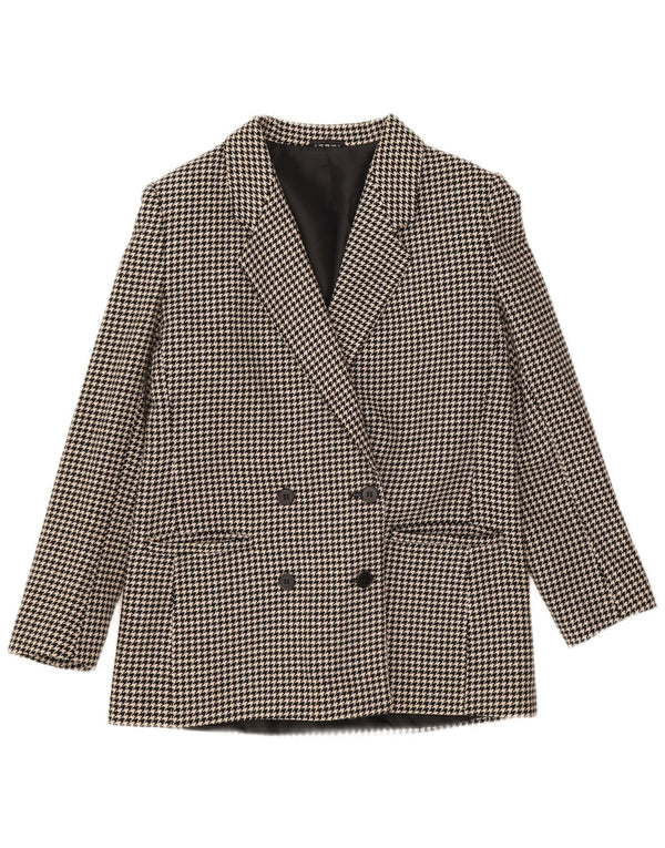 Vintage Damen Zweireihige Blazerjacke UK 12 Medium Black Houndstooth