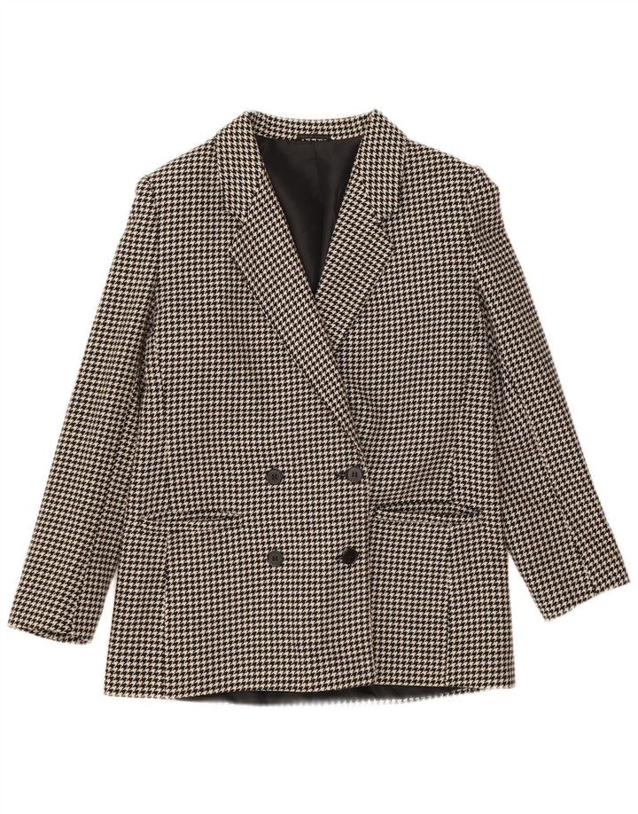 Vintage Damen Zweireihige Blazerjacke UK 12 Medium Black Houndstooth