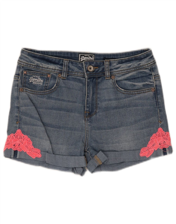 SUPERDRY Damen Jeansshorts W28 mittelblaue Baumwolle