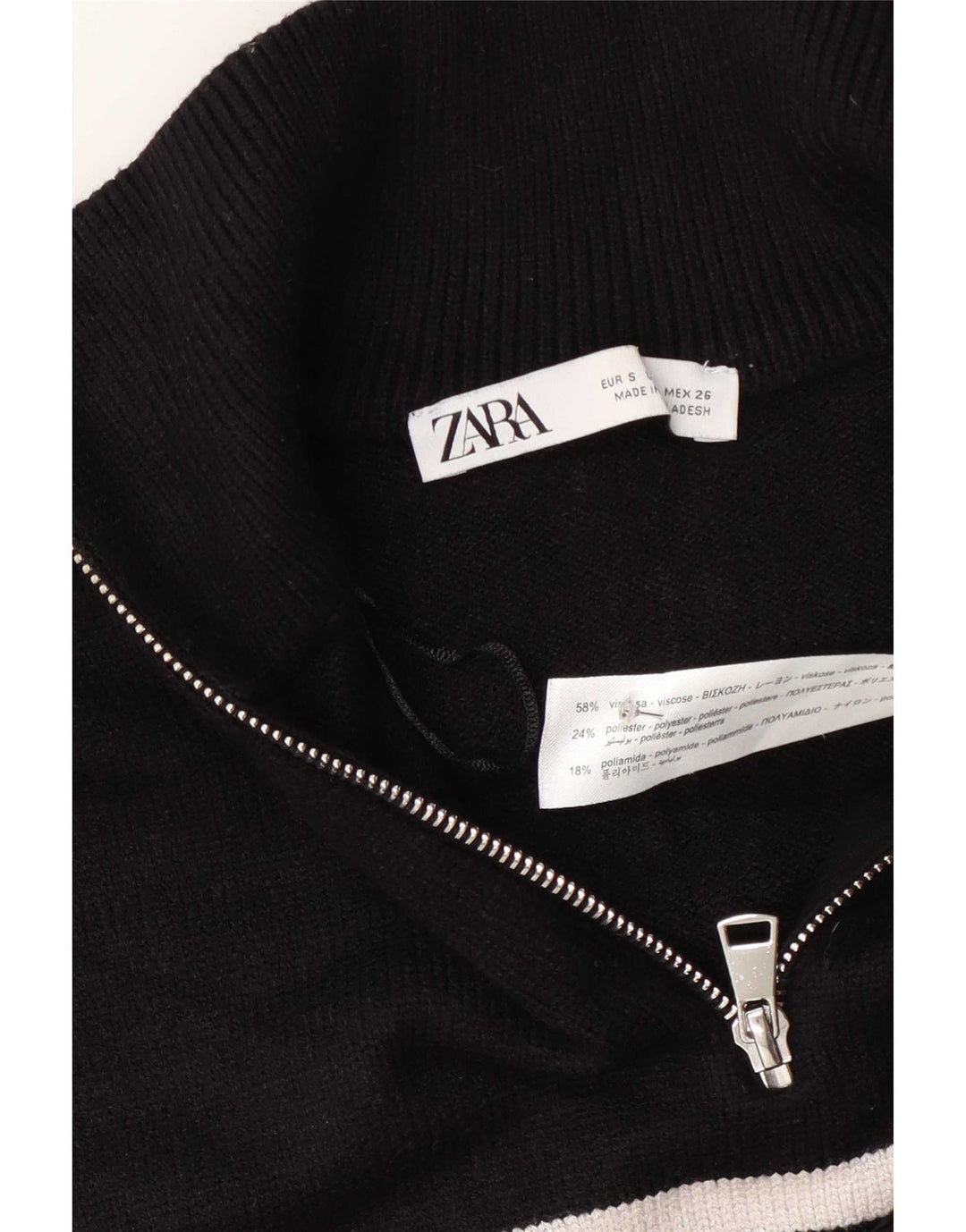 Zara Damen-Pullover, übergroß, mit Reißverschluss, Gr. 10, Größe S, Schwarz, gestreift