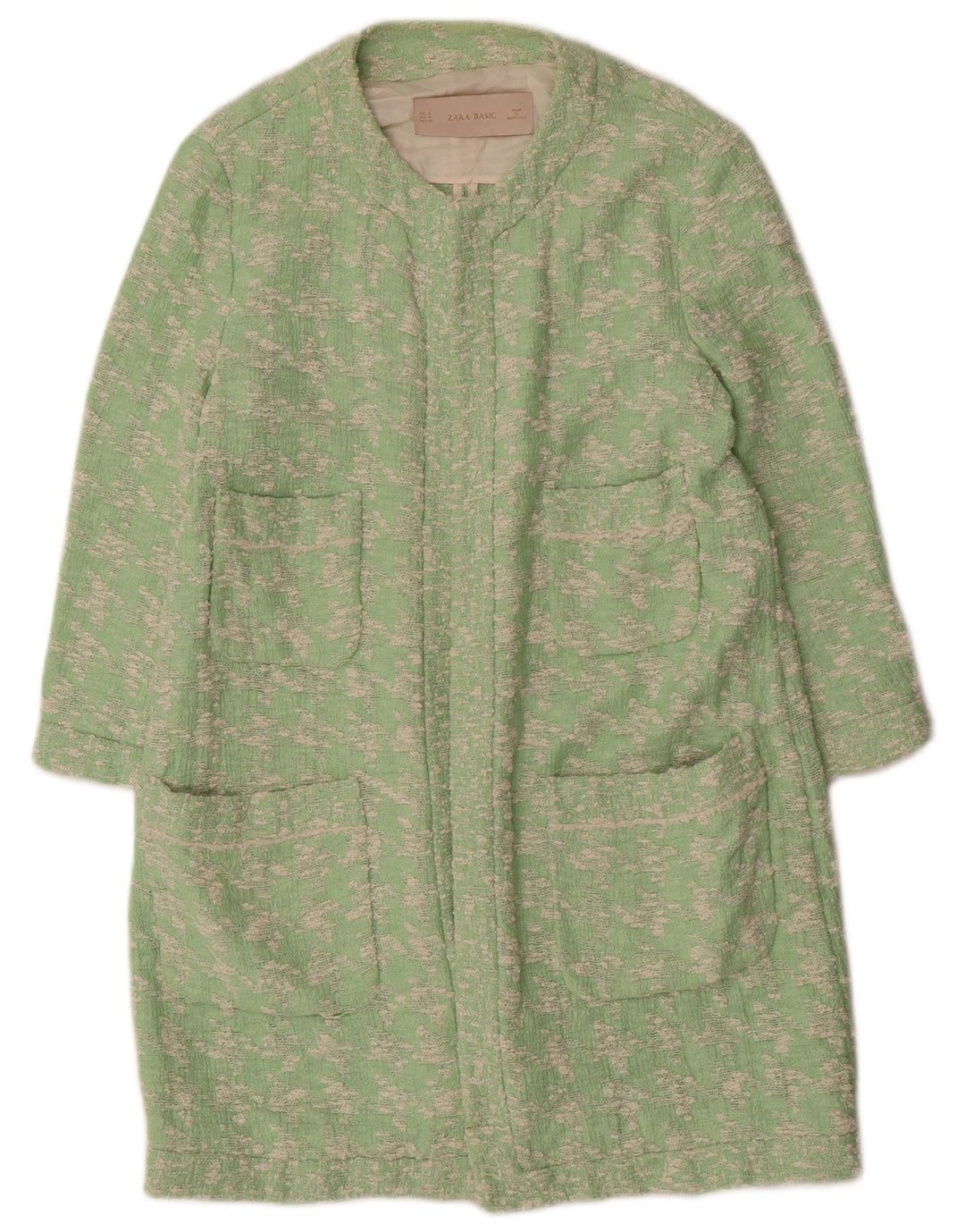 Zara Damen Mantel UK 14 Mittelgrüne Hahnentritt-Baumwolle