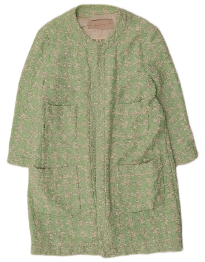 Zara Damen Mantel UK 14 Mittelgrüne Hahnentritt-Baumwolle