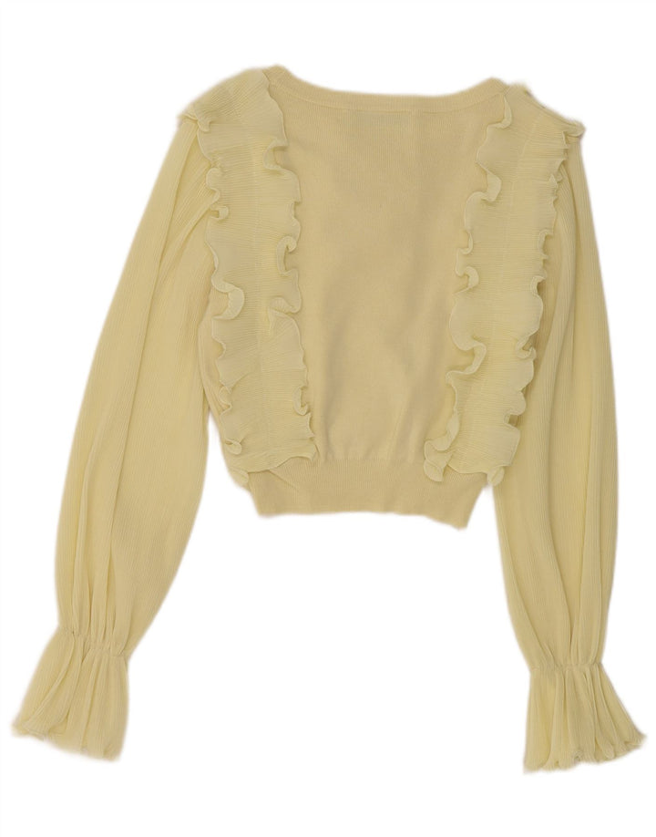 Zara Damen Crop Langarm-Blusenoberteil mit Rüschen vorne, Gr. 8, Gelb