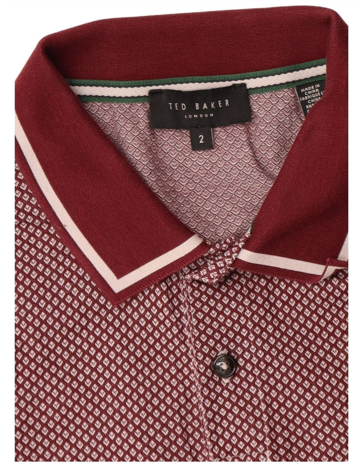 Ted Baker Herren-Poloshirt, Größe 2, klein, burgunderrot gefleckte Baumwolle