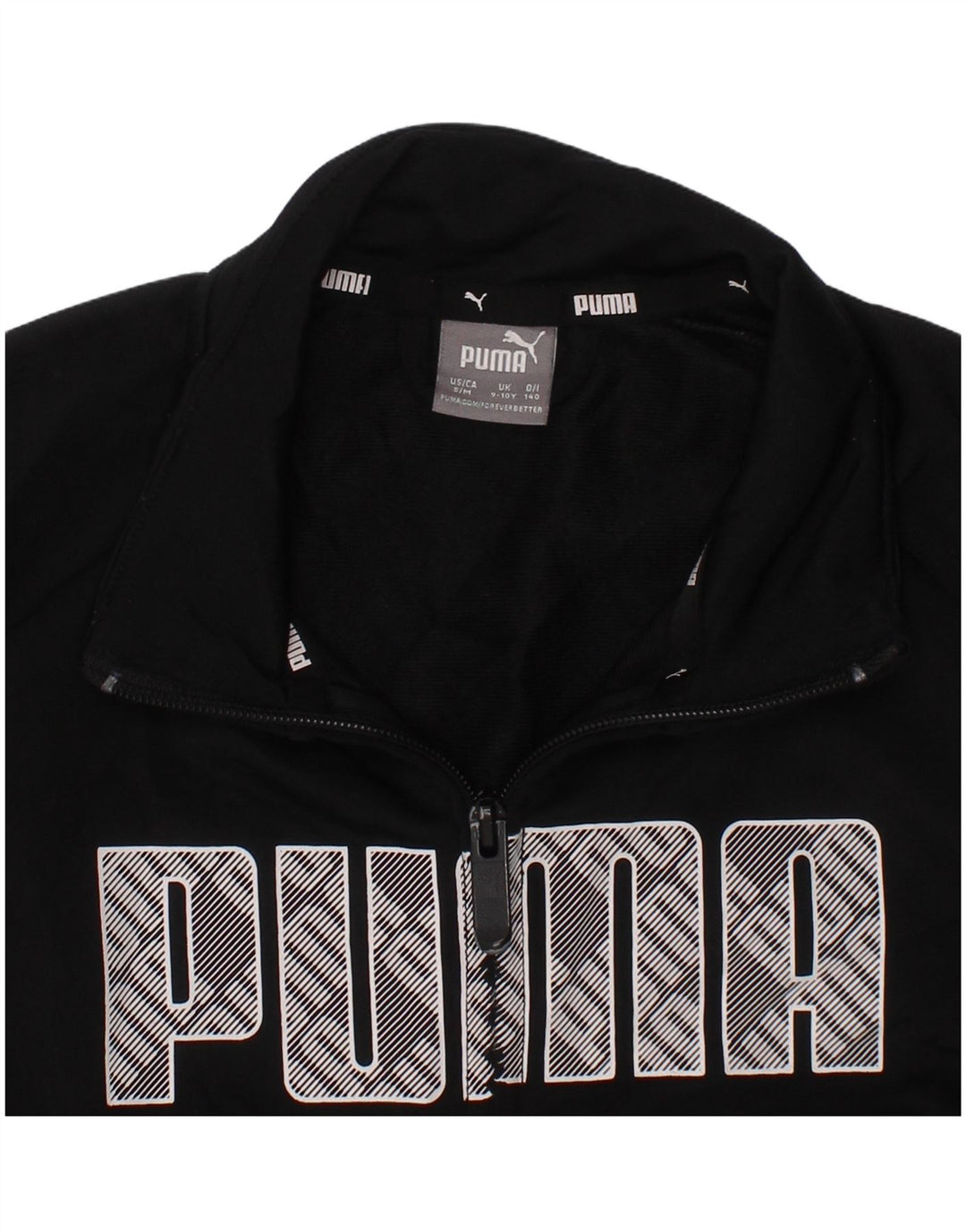 Puma Jungen-Trainingsanzugoberteil mit Grafik, 9–10 Jahre, schwarzes Polyester