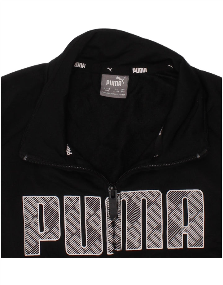Puma Jungen-Trainingsanzugoberteil mit Grafik, 9–10 Jahre, schwarzes Polyester