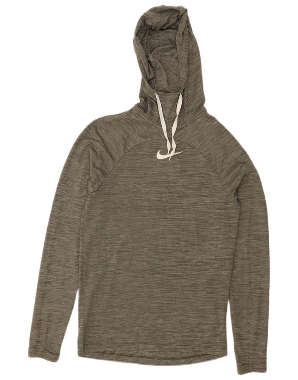 NIKE Damen Dri Fit Kapuzenpullover UK 6 XS Khaki geflecktes Polyester