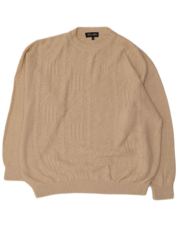 VINTAGE Herren-Pullover mit Rundhalsausschnitt, EU 52/54, große beige Baumwolle