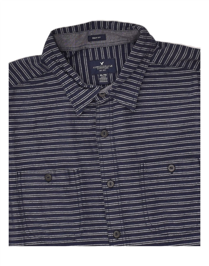 AMERICAN EAGLE Mens Tall Shirt XL Navy Blue Striped Cotton | Vintage American Eagle | Thrift | Second-Hand American Eagle | Used Clothing | Messina Hembry 