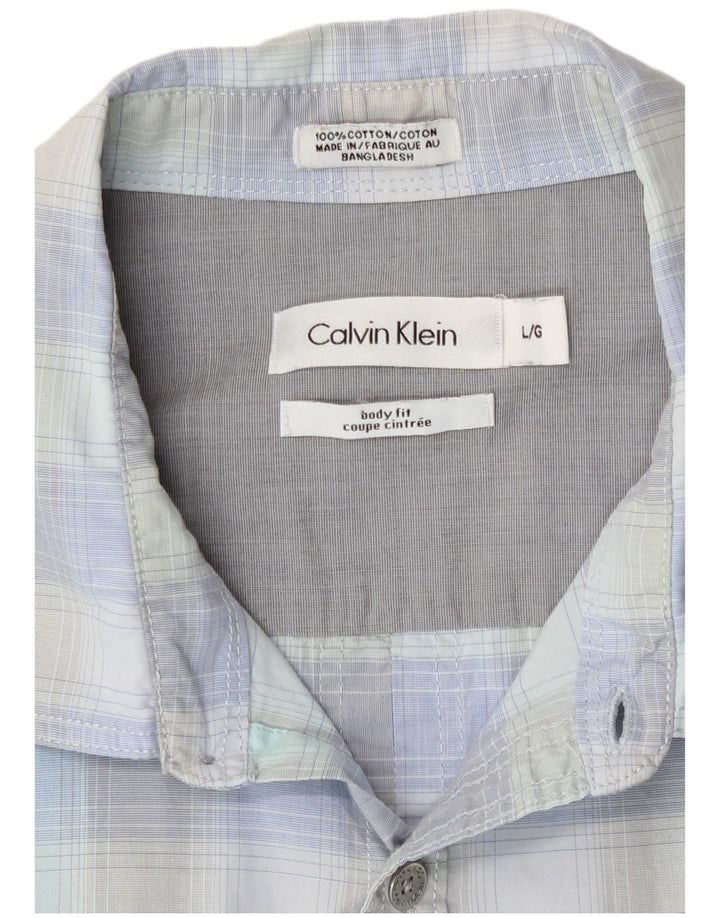 Calvin Klein Herrenhemd, groß, blau kariert, Baumwolle