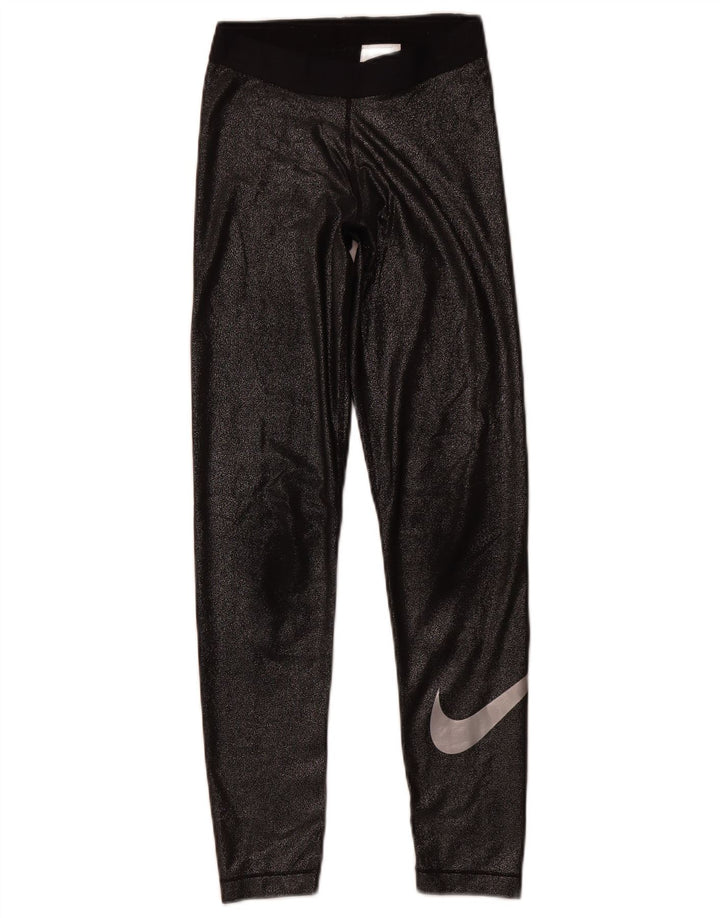 NIKE Womens Dri Fit Graphic Leggings UK 8 Small Schwarz Polyester