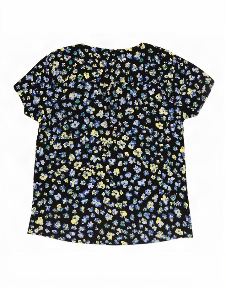 Marks & Spencer Damen-Blusenoberteil UK 12 Mittelschwarzes, geblümtes Polyester