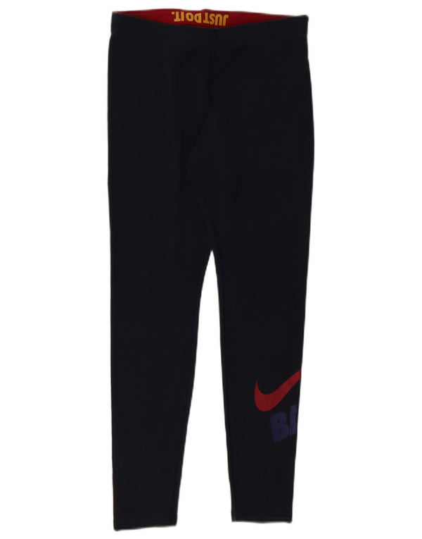 NIKE Damen Grafik-Leggings UK 12 Medium Marineblau Baumwolle