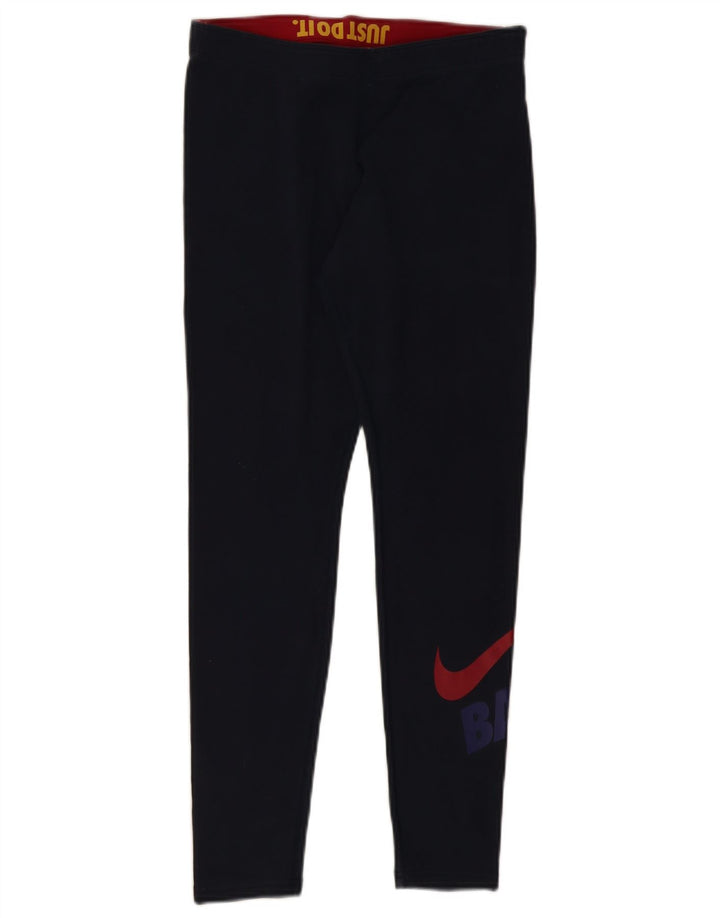 NIKE Damen Grafik-Leggings UK 12 Medium Marineblau Baumwolle