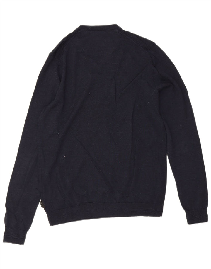 TED BAKER Herren-Pullover mit V-Ausschnitt, Größe 3, mittelmarineblaue Merinowolle