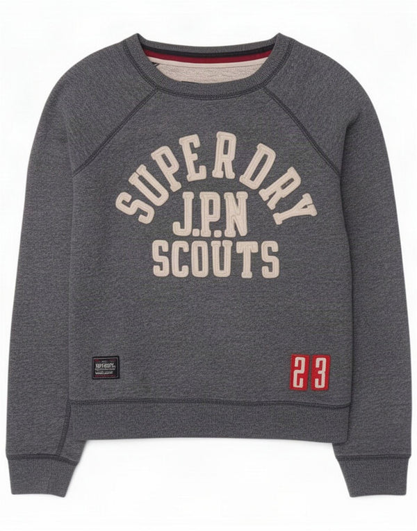 Superdry Damen Grafik-Sweatshirt-Pullover UK 14 Mittel Marineblau Baumwolle