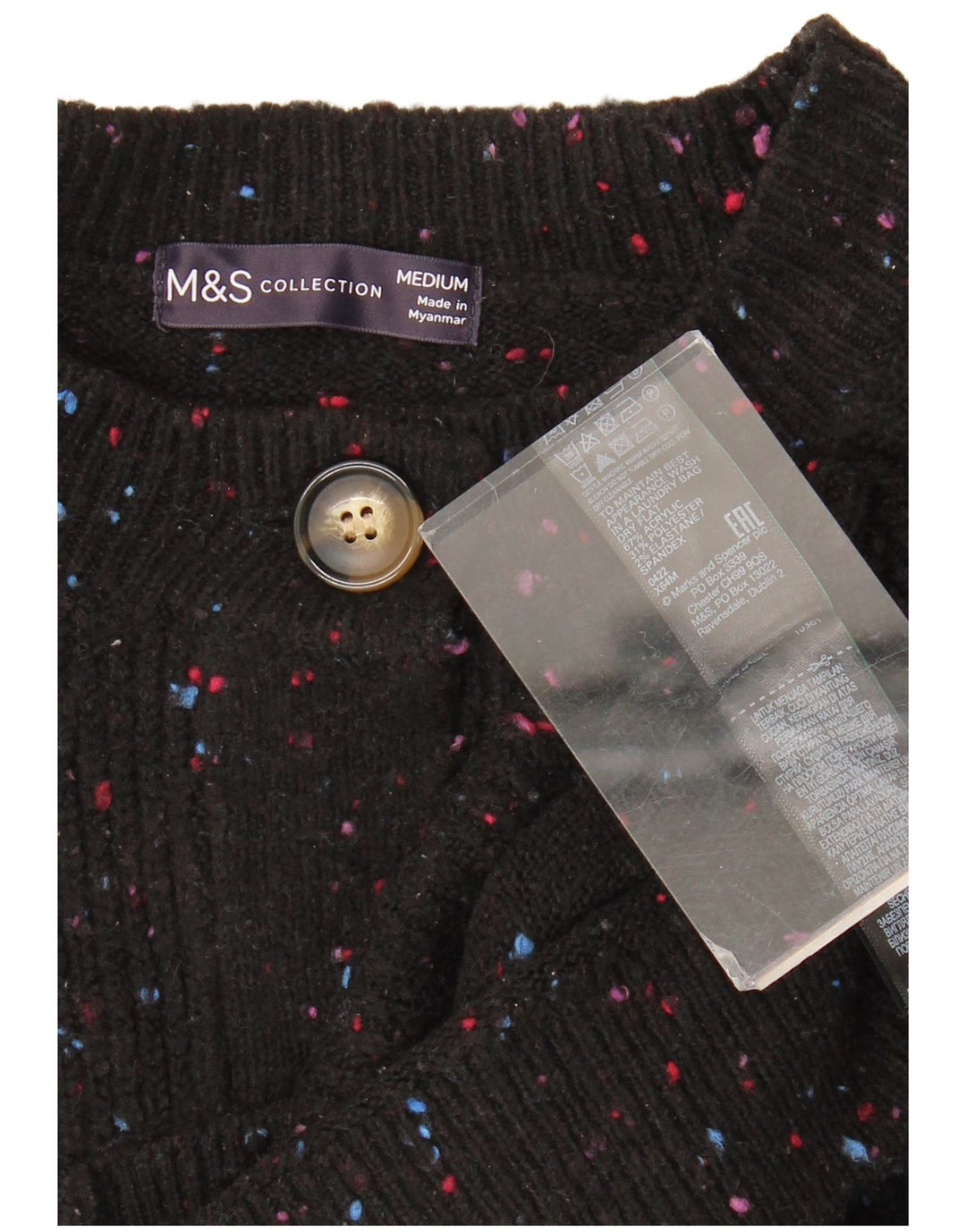 Marks & Spencer Damen-Cardigan-Pullover UK 14 Mittelschwarz geflecktes Acryl