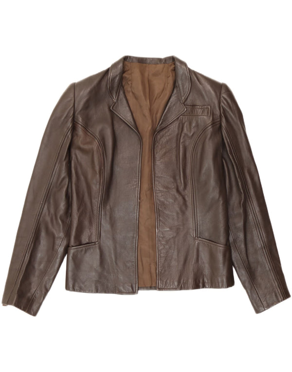 Vintage Damen Leder offene Blazerjacke UK 10 Small Brown