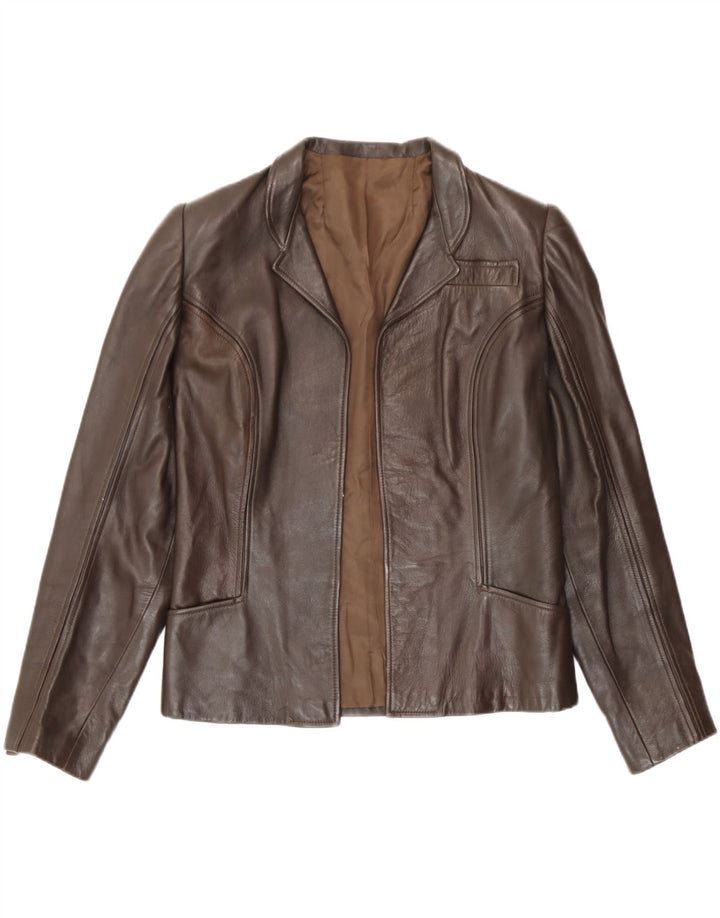 Vintage Damen Leder offene Blazerjacke UK 10 Small Brown