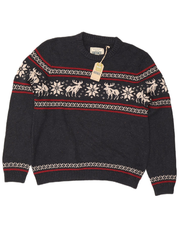 Fat Face Herren-Pullover, reguläre Passform, Rundhalsausschnitt, XL, Marineblau, Fair Isle