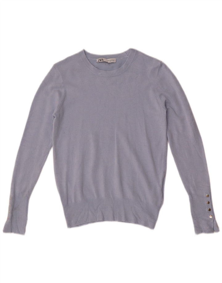 Zara Damen-Pullover mit U-Boot-Ausschnitt, UK 12, mittelblaue Viskose