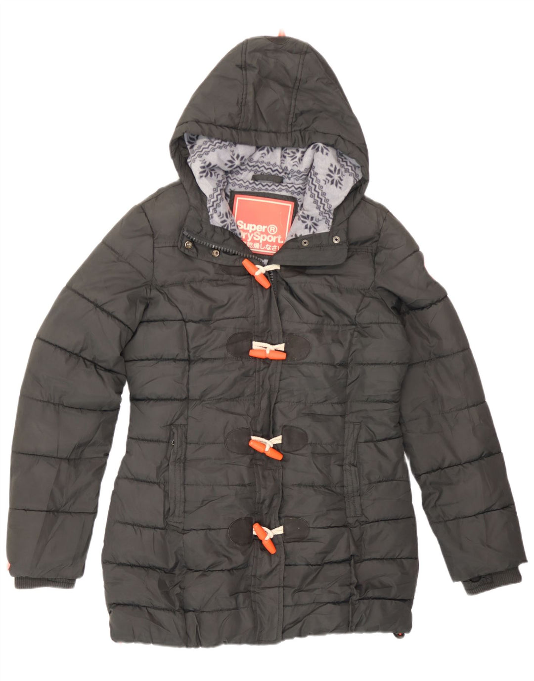 Superdry Wattierte Damenjacke mit Kapuze, UK 14, mittelgraues Polyester