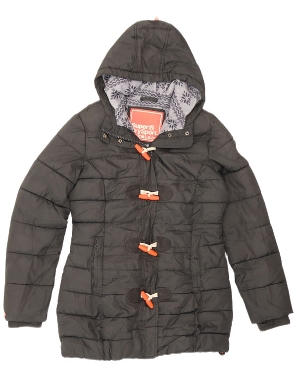 Superdry Wattierte Damenjacke mit Kapuze, UK 14, mittelgraues Polyester