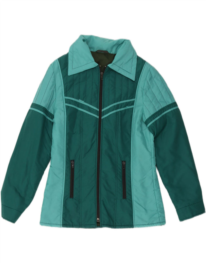 Vintage Damen Windjacke UK 12 Mittelgrünes Farbblock-Polyester