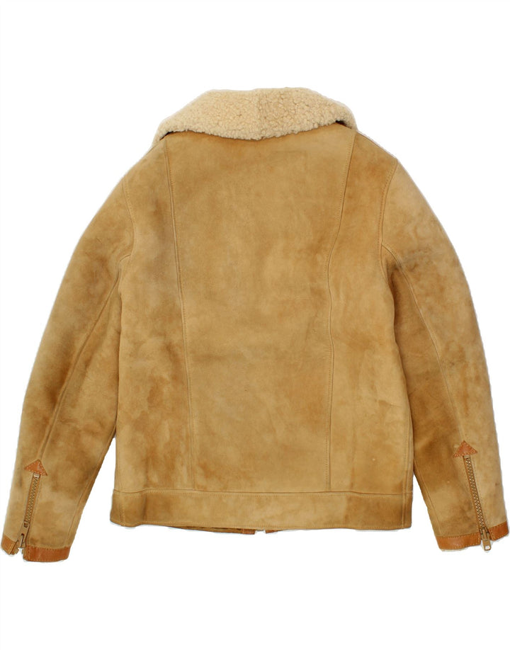 VINTAGE Herren Shearling Jacke UK 36 Small Beige Shearling
