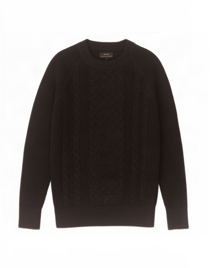 Zara Herren-Pullover mit U-Boot-Ausschnitt, Mittelschwarzes Acryl
