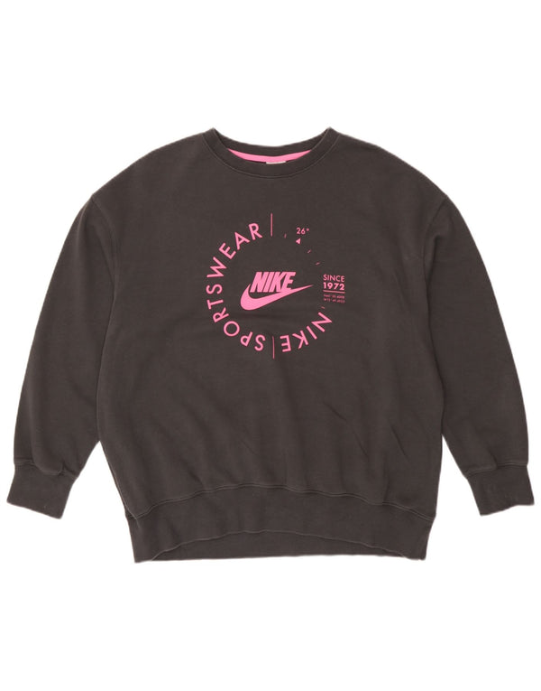 Nike Womens Graphic Oversized Sweatshirt Pullover UK 14 Mittelgraue Baumwolle