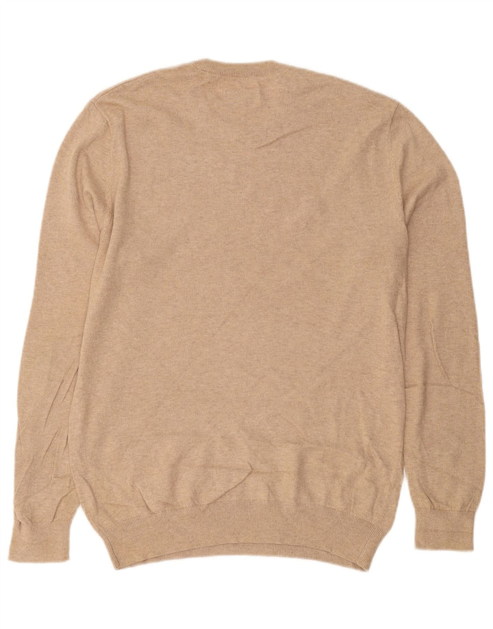 JACK WILLS Herren-Pullover mit Rundhalsausschnitt, mittelbeigefarbene gesprenkelte Baumwolle