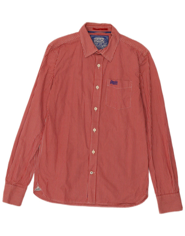 Superdry Herren-Hemd, groß, rote Nadelstreifen-Baumwolle