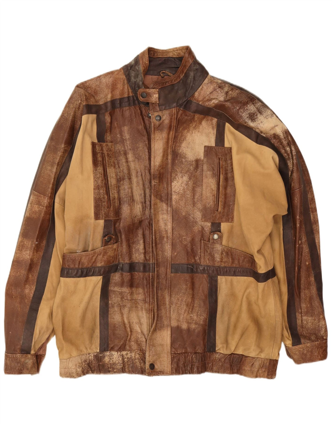 Vintage Herren Lederjacke UK 44 2XL Braun Patchwork