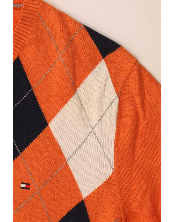 Tommy Hilfiger Herren-Pullover mit V-Ausschnitt, mittelorange Argyle/Diamant