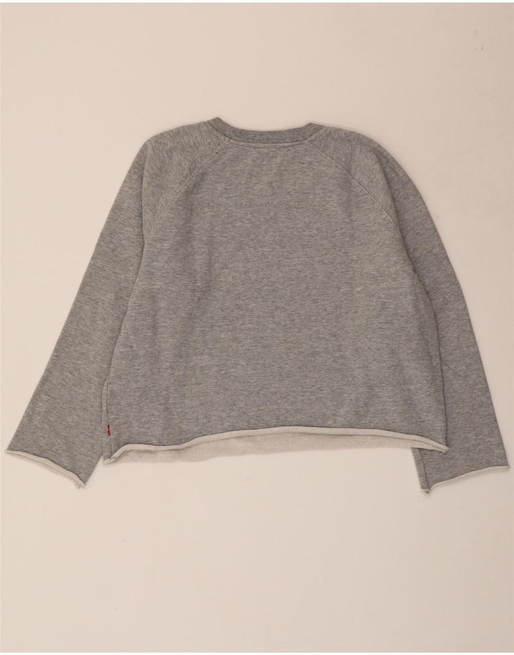 LEVI'S Damen Crop Graphic Sweatshirt Pullover UK 16 Large Grau meliert