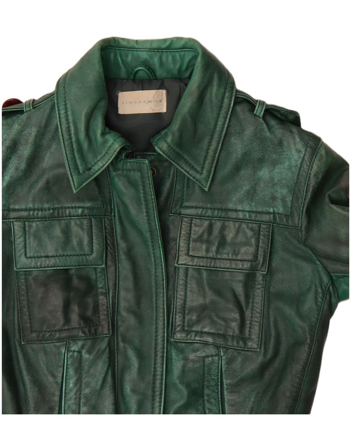 Linea Emme Damen Militärlederjacke UK 8 Small Grün