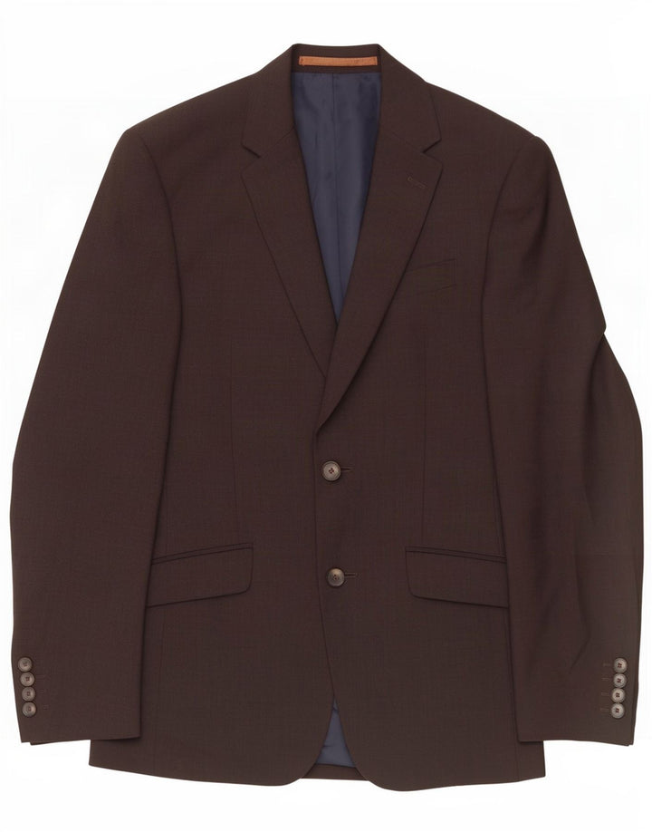 Marks & Spencer Herren-Blazer mit 2 Knöpfen, schmale Passform, UK 34, XS, braune Wolle