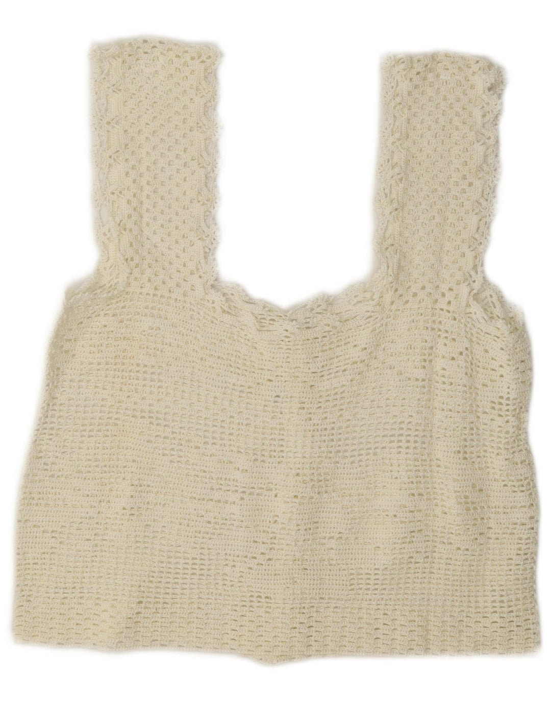Vintage Damen Gehäkeltes ärmelloses Crop Top UK 12 Medium Off White