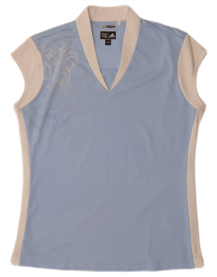 ADIDAS Damen Climacool T-Shirt Top UK 14 Mittelblau Farbblock