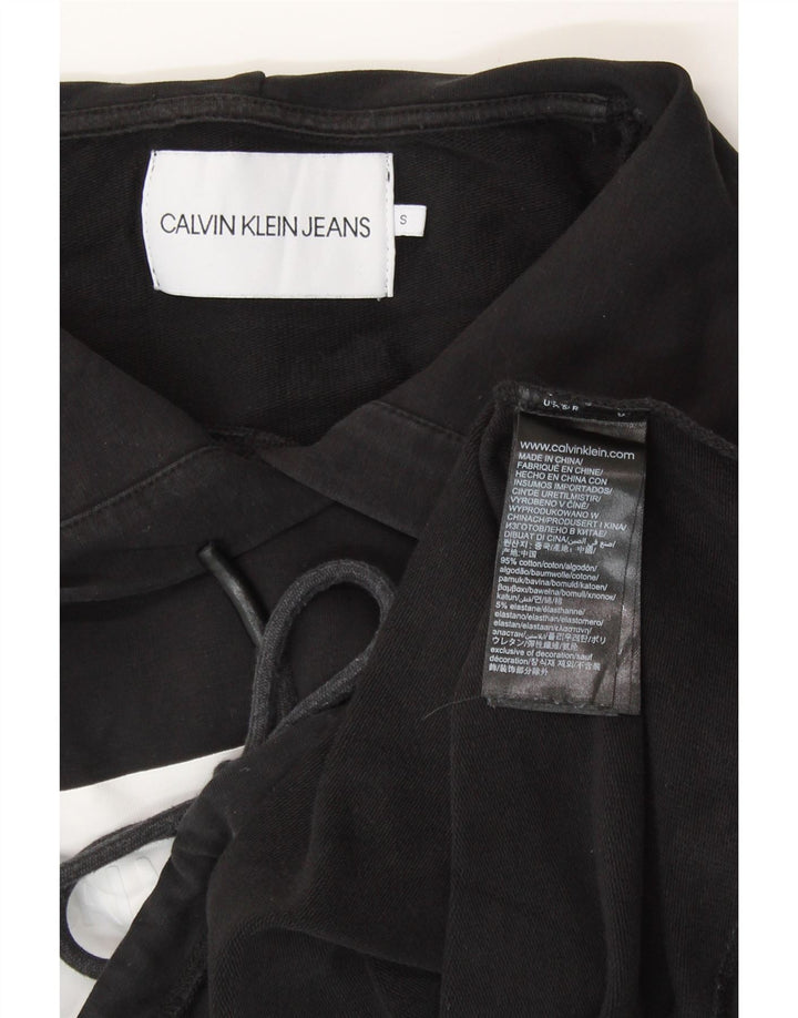 CALVIN KLEIN Damen Crop Graphic Hoodie Pullover UK 10 Small Schwarz