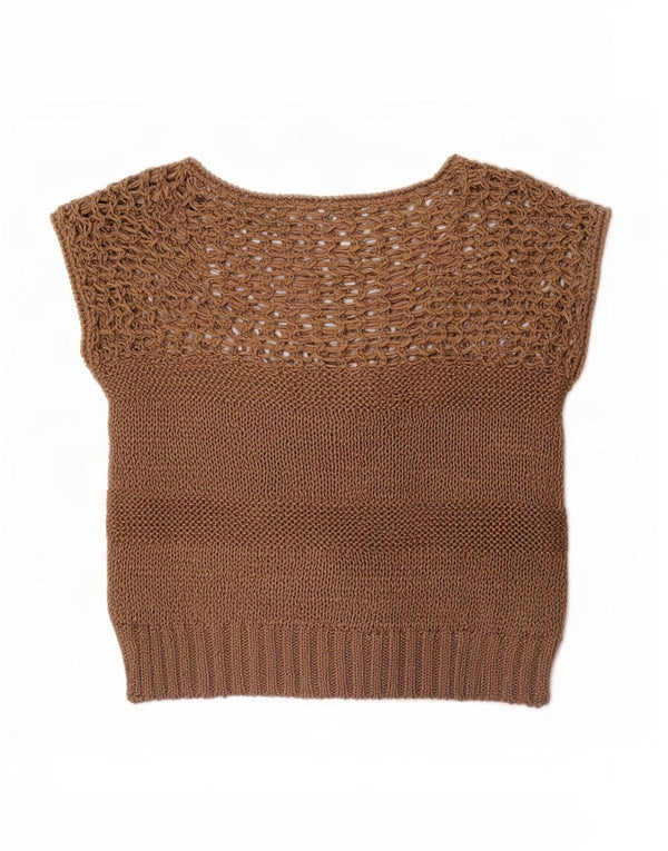 Vintage Damen Kurzärmeliger Pullover mit U-Boot-Ausschnitt, Gr. 10, Kleinbraun